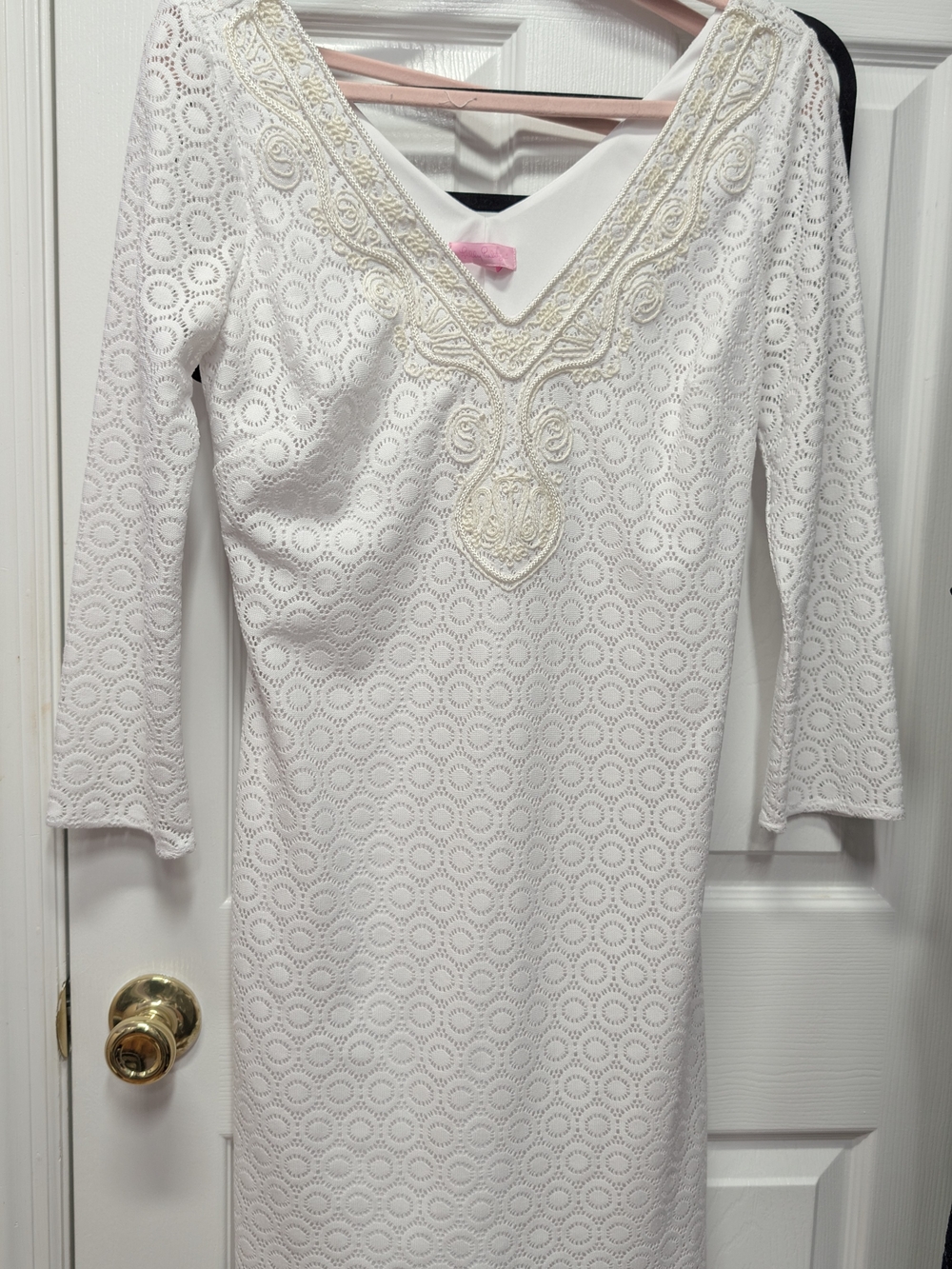 Lilly Pulitzer Alden Tunic Dress Resort White Geo Circle Knit Lace – Size [X]